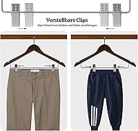 Vista 4 de Perchas de madera con clips, paquete de 16 perchas de madera para faldas con clips, perchas de madera de nogal seleccionada de alta calidad