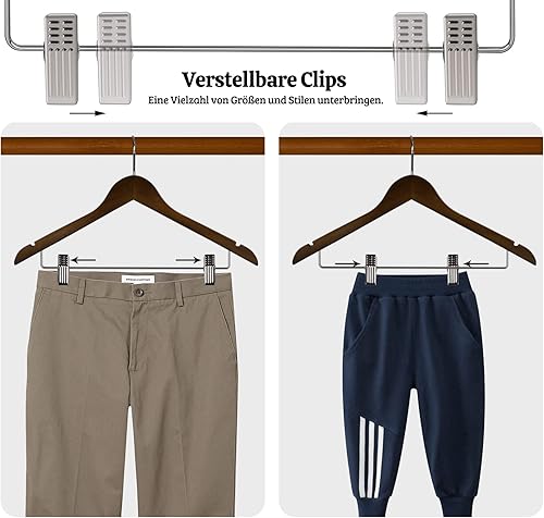 Miniatura 4 de Wooden Clothes Hangers with Clips, 16Pack Wood Skirt Hangers with Clips, High-Grade Selected Walnut Wood Hangers with Sturdy Metal Clips for Pants,