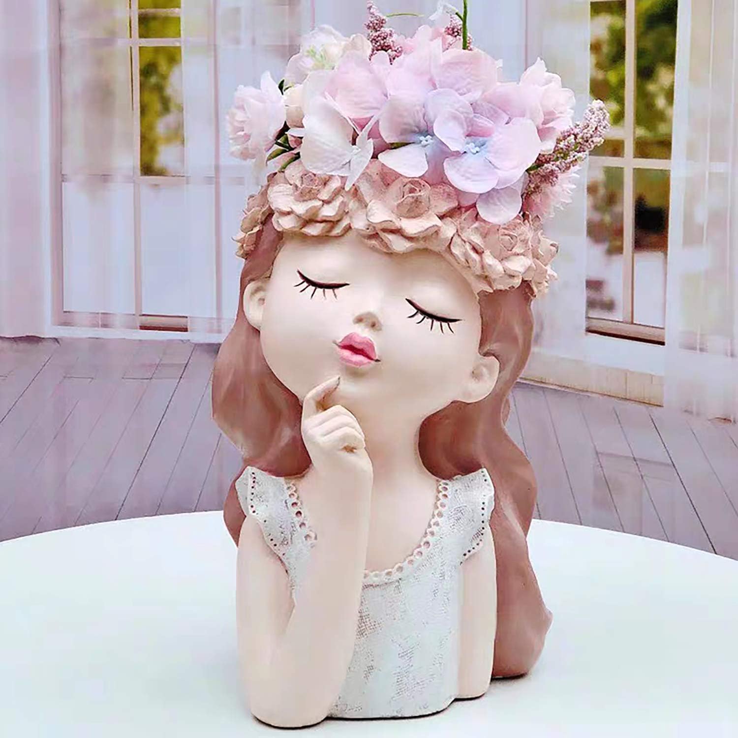 Head Planter Succulent Pots Face Flower Pot Cute Resin Cactus Planters with Drainage Creative Decorations, Gift for Women, Man, Office and Garden Decor, 7.3x6.5x10.6inch