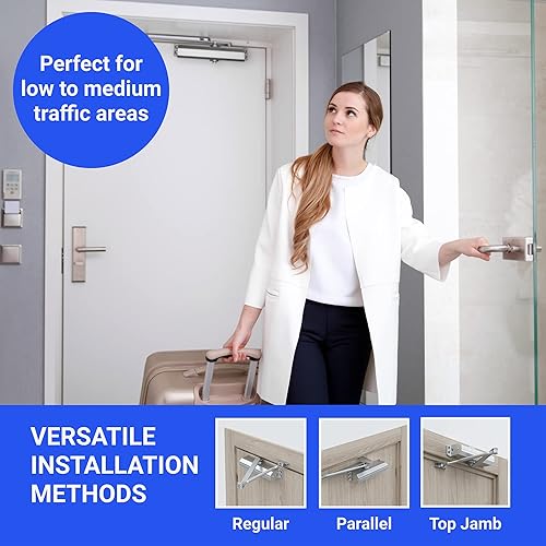 Miniatura 4 de Cierrapuertas comercial ligero FS-6300, tamaño 4, con plantilla de ajuste, instalación regular, de jamba superior o paralela (plateado)