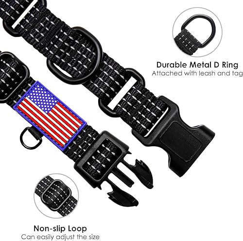 Miniatura 4 de LUCKYDC Collar Martingale para entrenamiento de perros. Collares reflectantes ajustables con hebilla, bandera de Estados Unidos, sin tirones, evita