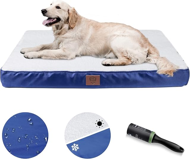 Zvonema Foam Dog Bed, Reversible Fluffy Dog Mattress with Waterproof Cover, Orthopedic Egg-Crate Pet Beds for Small,Medium,Large Dogs