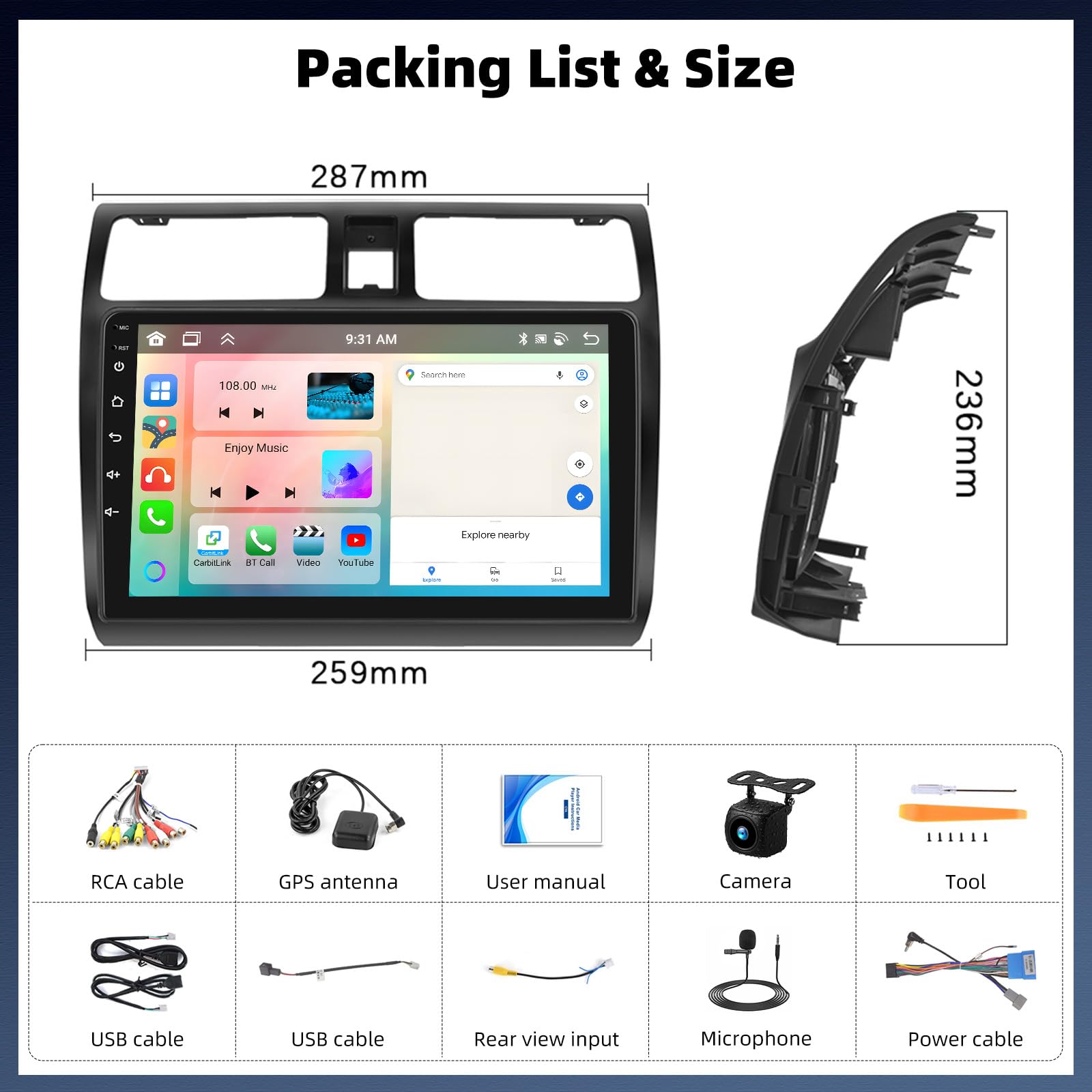 SIXTOP 8 Core 6+128G Android 15 Radio de Coche para Suzuki Swift 2003-2010, 10.1” Touchscreen Radio con Wireless Carplay Android Auto WiFi BT GPS FM RDS EQ DSP+Cámara de Marcha Atrás