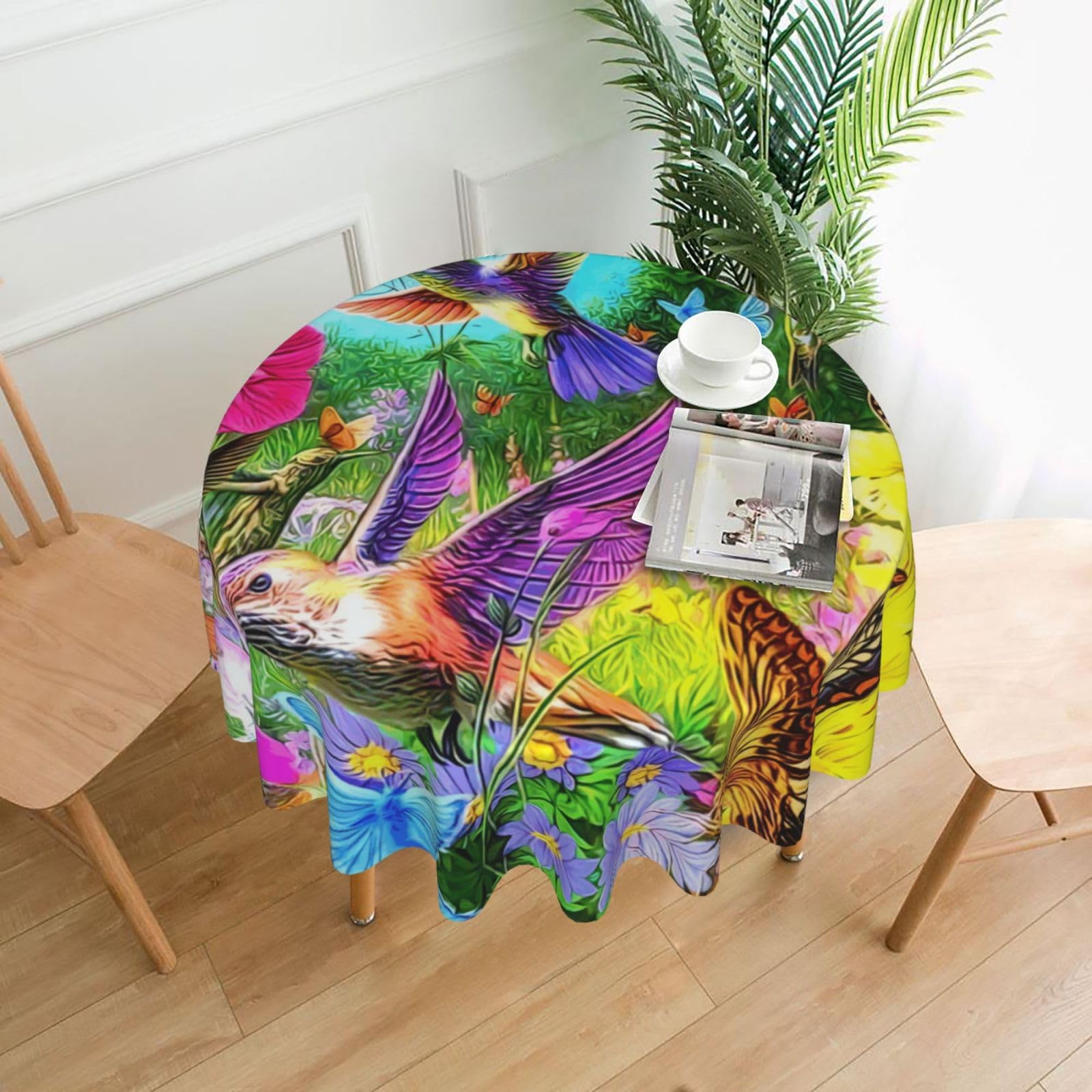 YYHHAOFA Spring Floral Butterfly Hummingbird Prints Round Decorative Tablecloth 60in - High-Grade Polyester Throw for Dining Tables, Parties, & Outdoor Events