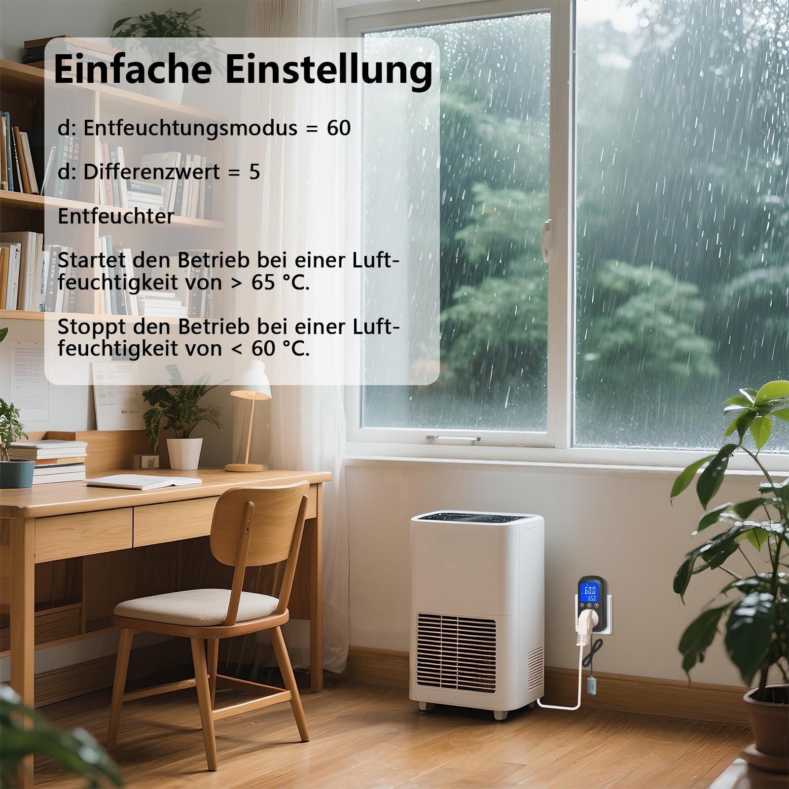 KETOTEK KT2200 Hygrostat Steckdose mit Feuchtesensor Feuchtigkeitsregler mit Alarm 16A/230V Feuchtigkeitssteuerung für Luftentfeuchter, Luftbefeuchter, Gewächshäuser, Pilzzuchtzelte und Terrarien