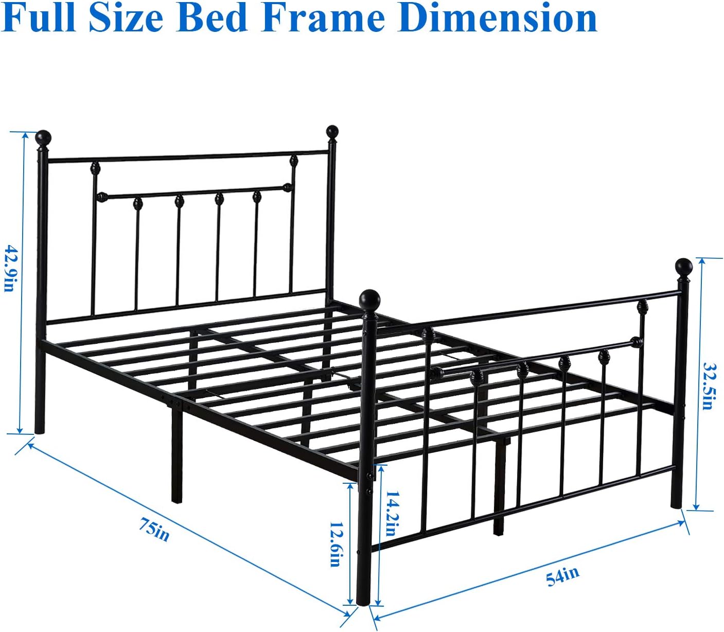 VECELO Full Size Metal Platform Bed Frame with Headboard & Footboard Premium Steel Slat Support,Victorian Style Mattress Foundation, Black