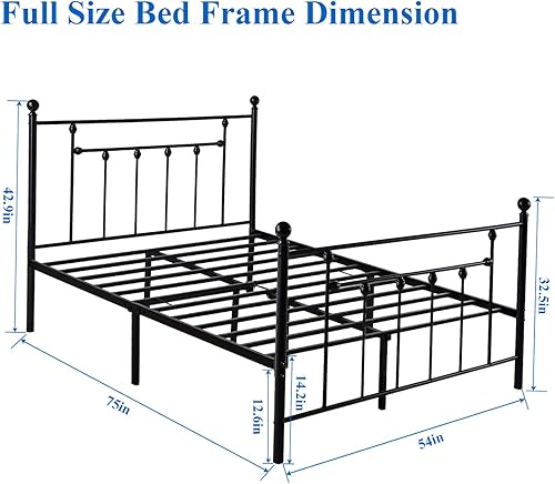 Miniatura 2 de VECELO Base de cama de plataforma de metal tamaño individual con cabecero y estribo, soporte de listones de acero resistente, base de colchón no