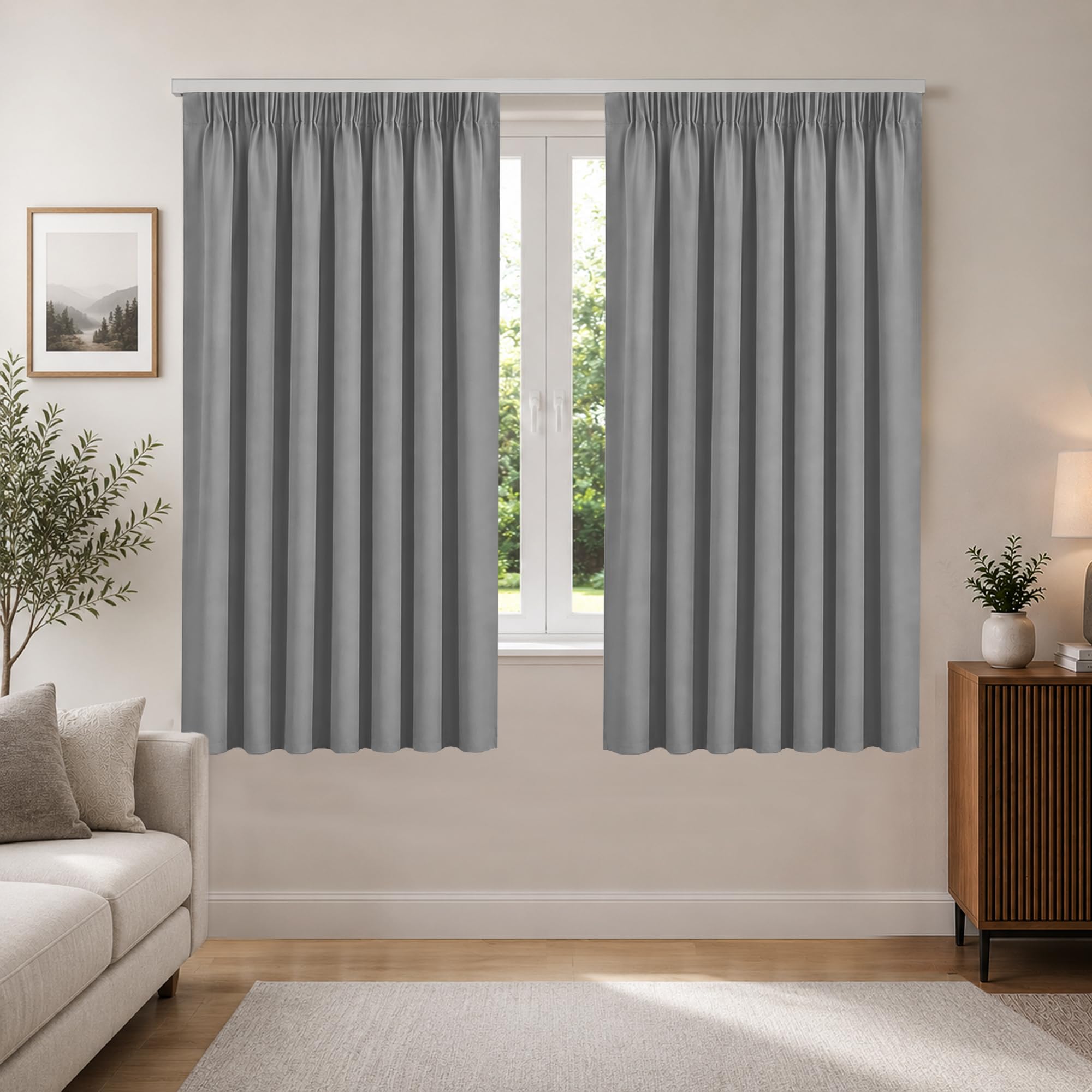 Aspire Homeware Light Grey Curtains For Living Room 90X72 Curtains Thermal Insulated Blackout Pencil Pleat Curtains Super Soft Long Curtains For Bedroom 2 Panels With Tiebacks