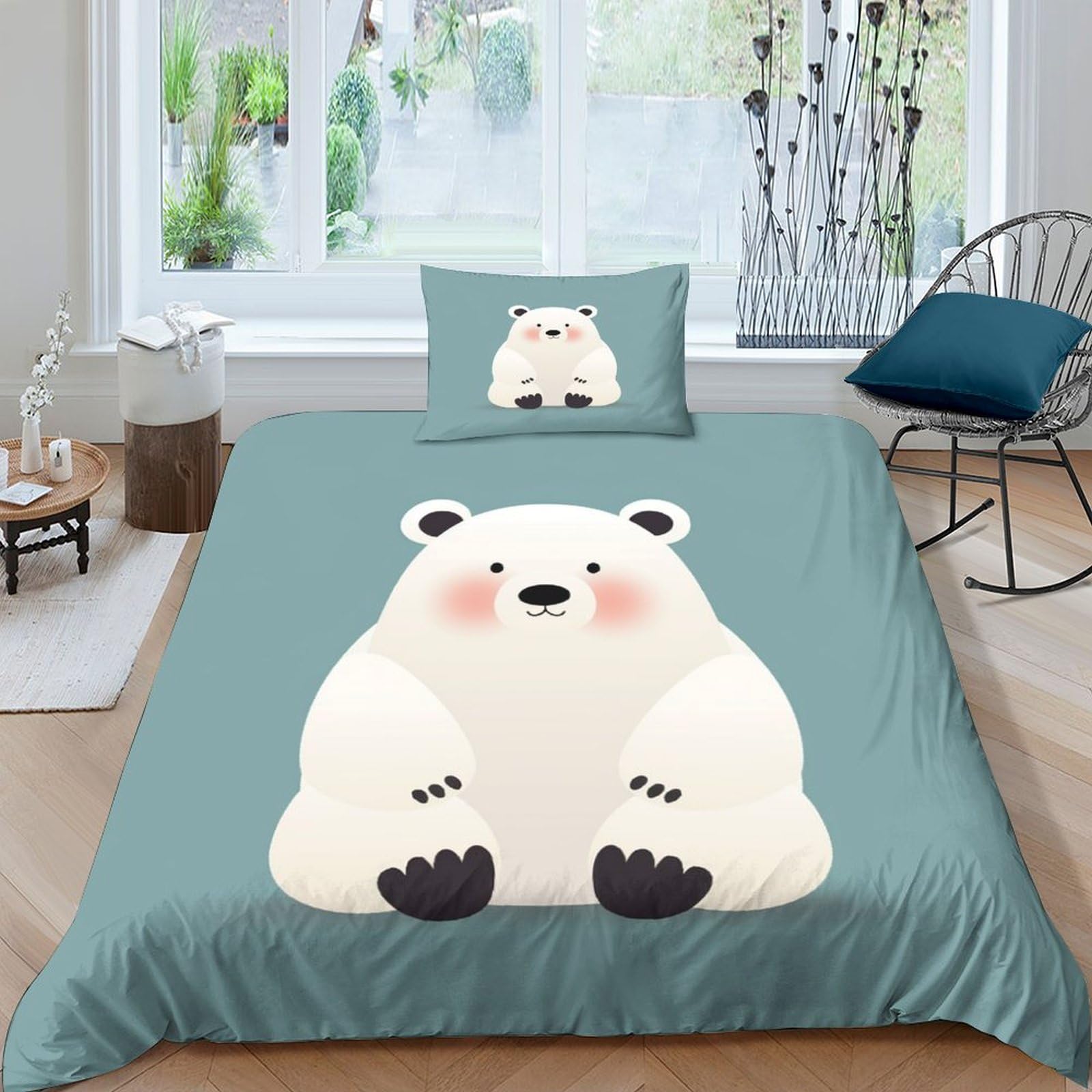 Parure de lit microfibre respirante 135x200 avec housse de couette motif ours 3D