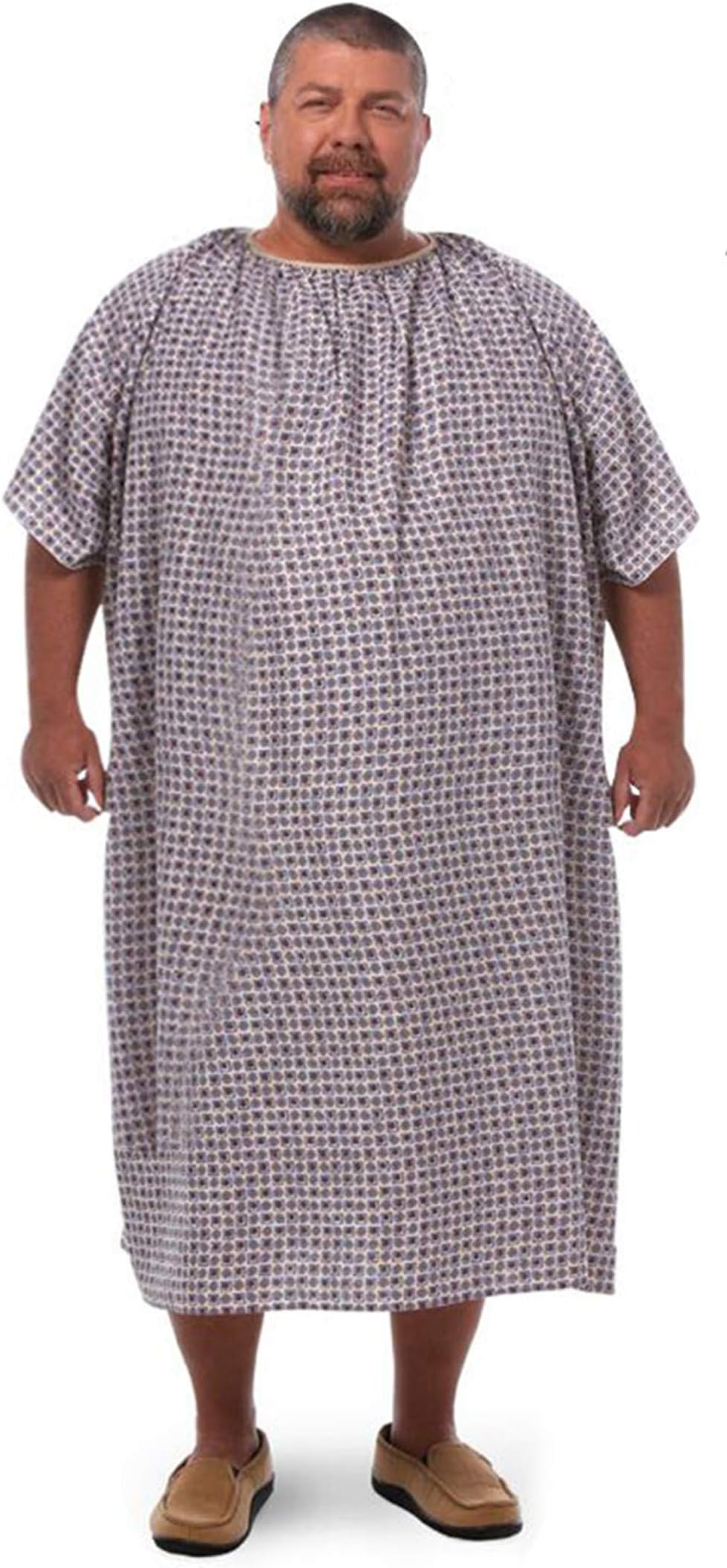 Personal Touch 10XL Bariatric Hospital Gown with Full Back Overlap Closure, Tan Retro Print (1)