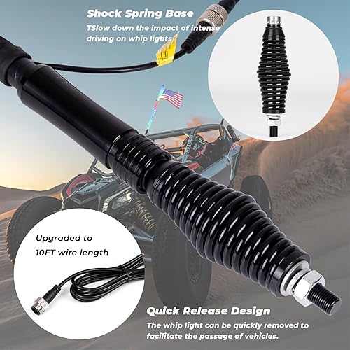 Miniatura 4 de 2 luces LED en espiral RGB de 4 pies con base de resorte, luz de persecución con Bluetooth y control remoto, látigos de antena iluminados para