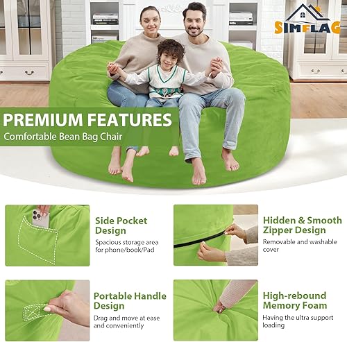 Miniatura 28 de Puf de 5 pies, puf grande con relleno de espuma viscoelástica, sofá puff esponjoso con funda de terciopelo holandés, puf redondo para sala de estar,