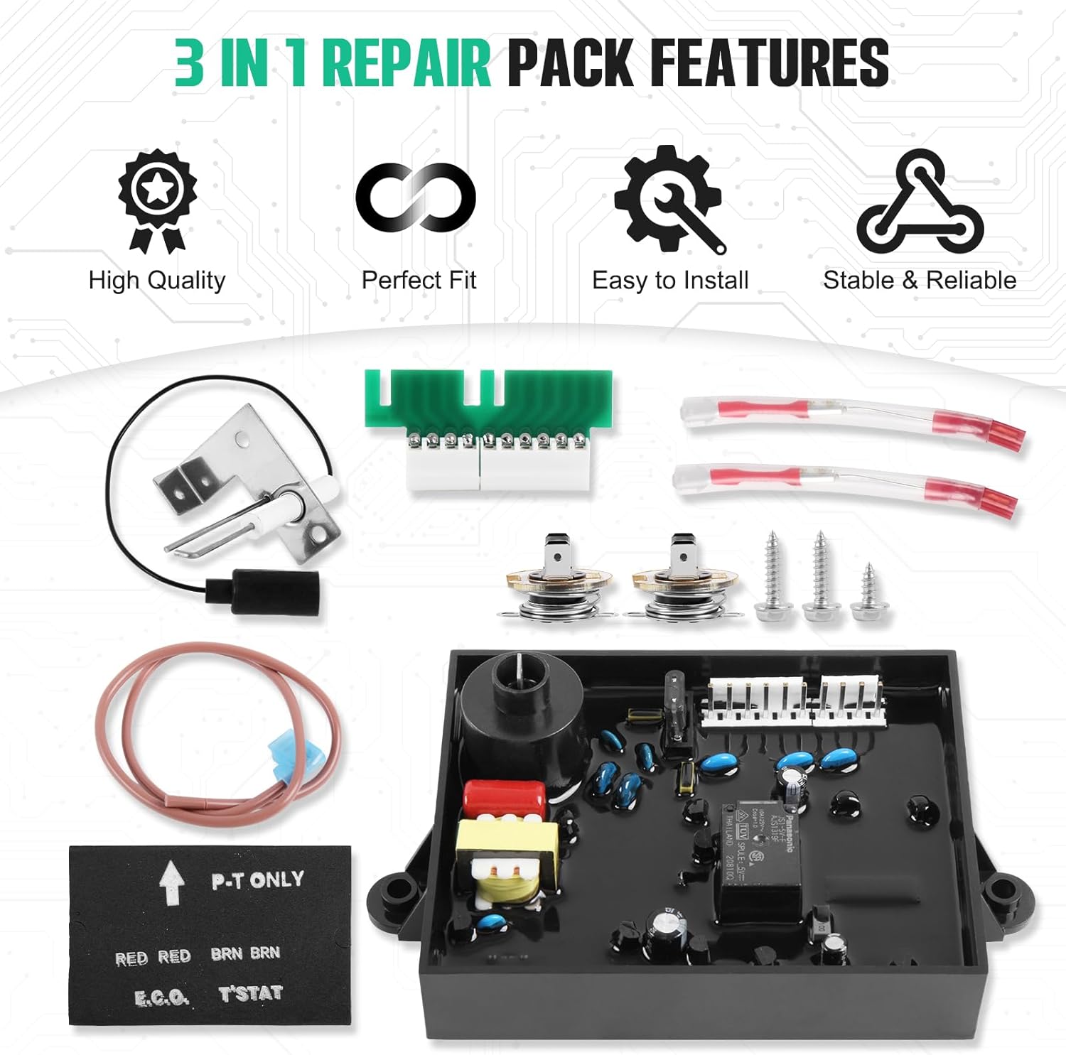 RV Water Heater Replacement Kit for Atwood/Dometic, Includes 91365 Water Heater Control Circuit Board, 91447 93866 Thermostat, 93868 Spark Probe Igniter Electrode, 3 in 1 Repair Pack