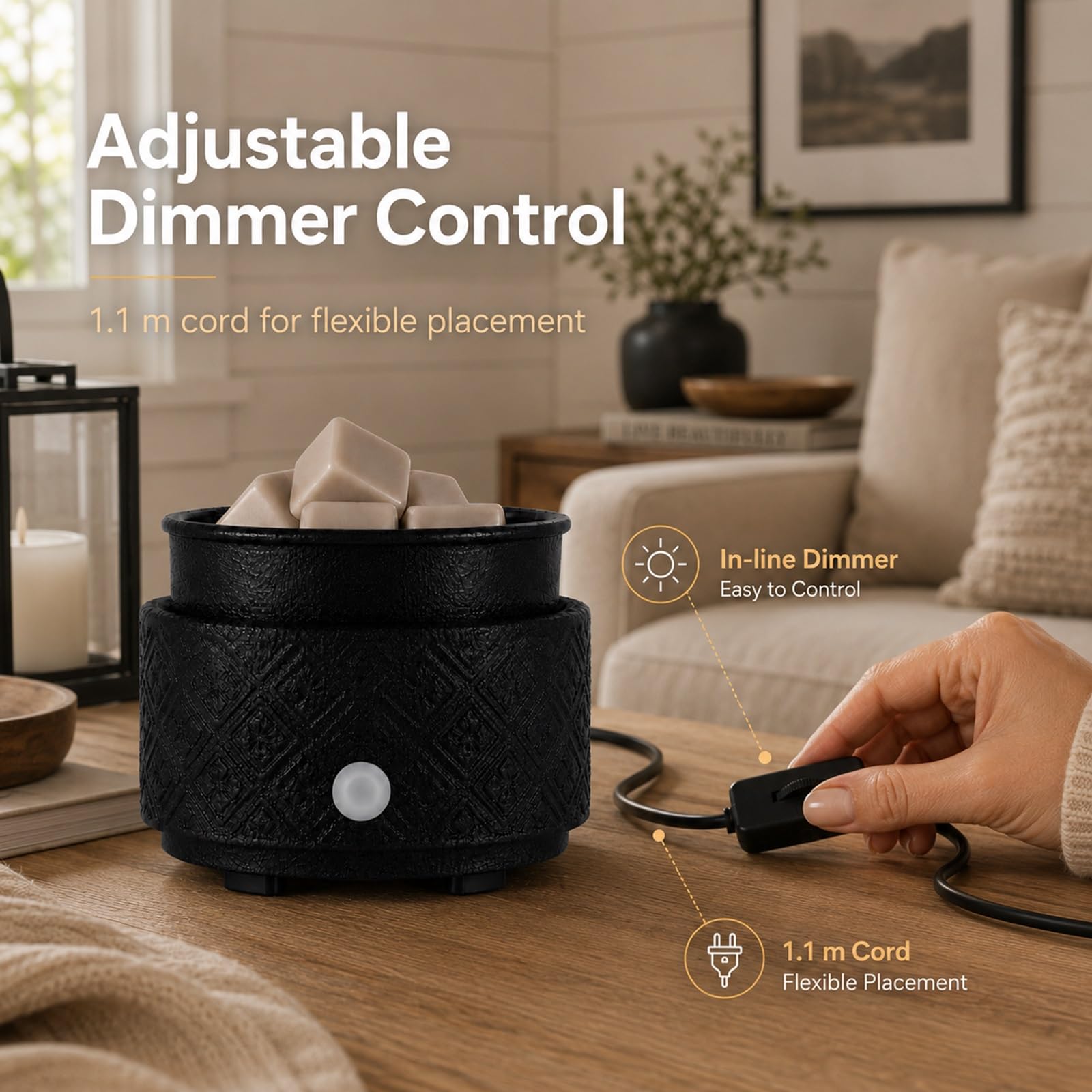 mocosa Wachswärmer für Duftwachs, 3-in-1-Keramik-Wachswärmer Düfte, Kerzenöle, Heimduft, Wachsbrenner, elektrischer Kerzenwärmer als Geschenk für Mütter, Frauen (schwarz) | Duftbrenner, für Zuhause, Büro, Schlafzimmer, Geburtstagsgeschenke für Frauen, Mut