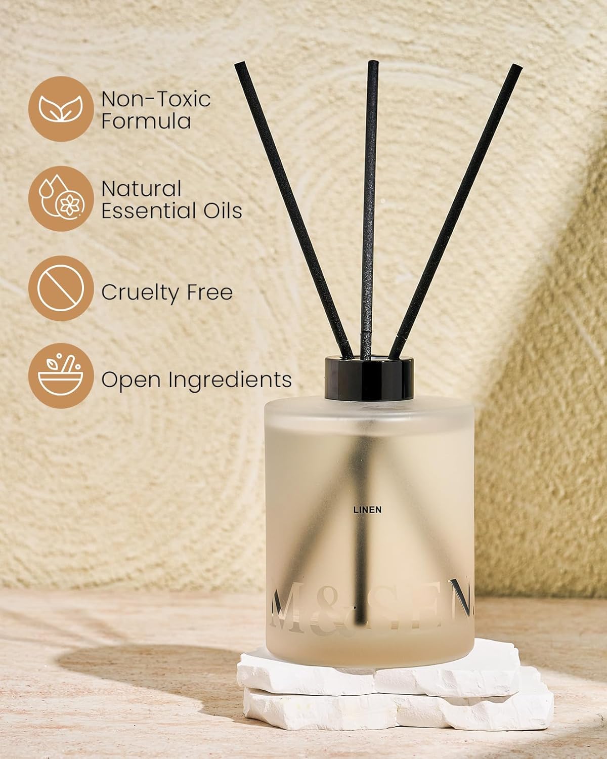 M&SENSE Linen Reed Diffuser Set - 16.9 fl oz Large Room Scented Diffuser with Sticks, Long-Lasting Non-Toxic Home Fragrance Gifts for Bedroom, Bathroom & Office