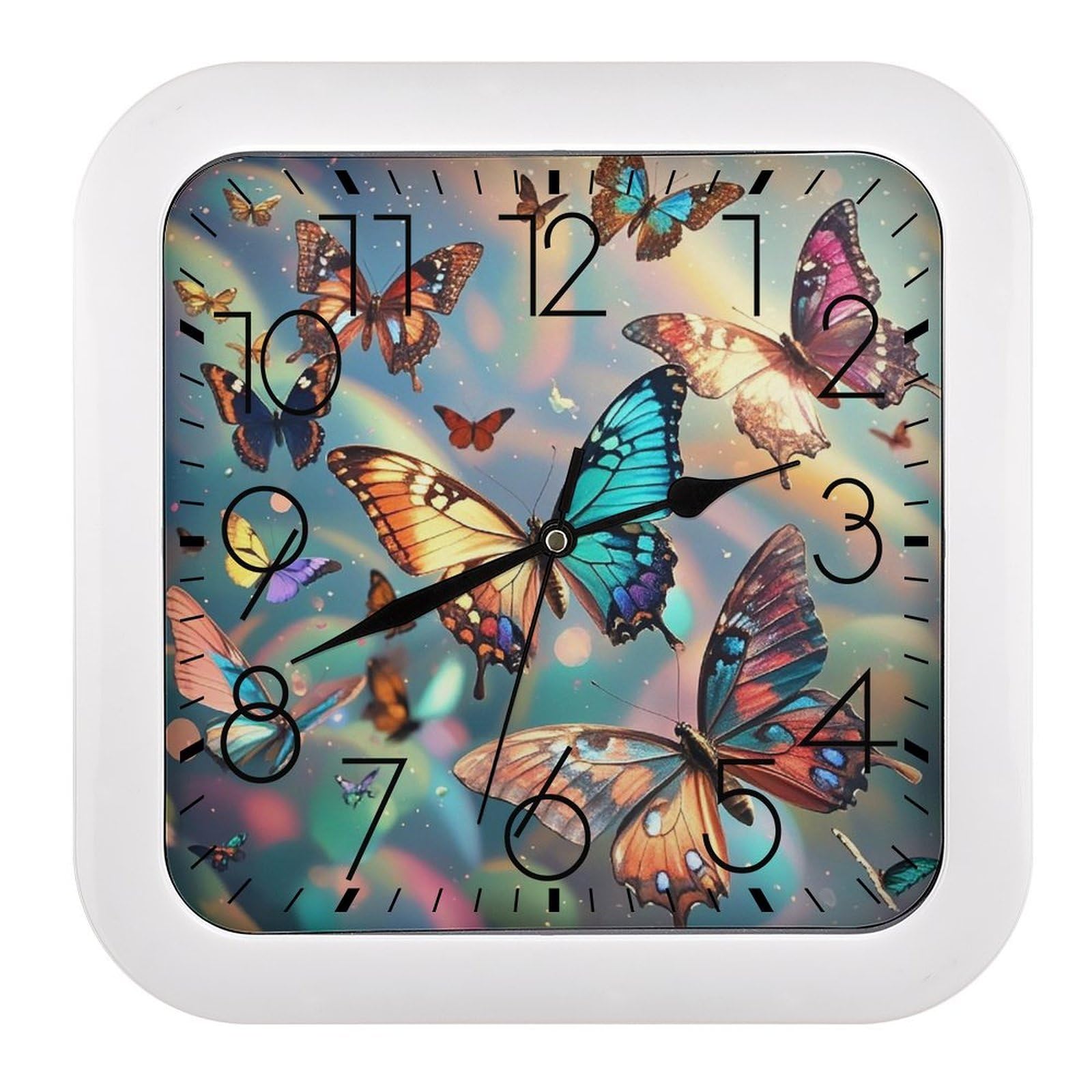 LZQPOEAS Color Butterfly Background Wall Clock Fashionable Versatile Silent Wall Clock Simple Elegant Non Ticking Analog Clocks Easy to Install Square Modern Clocks for Home Decoration