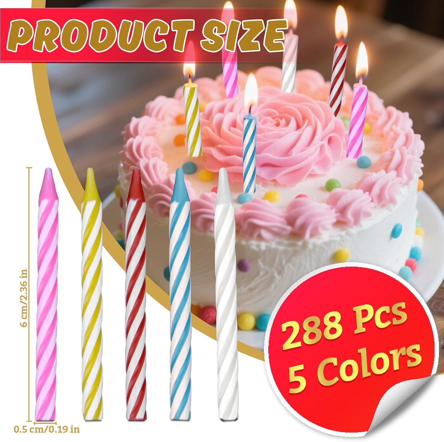 MAQIHAN Spiral Birthday Candles 288 Count - Multicolor Cake Candles Bulk