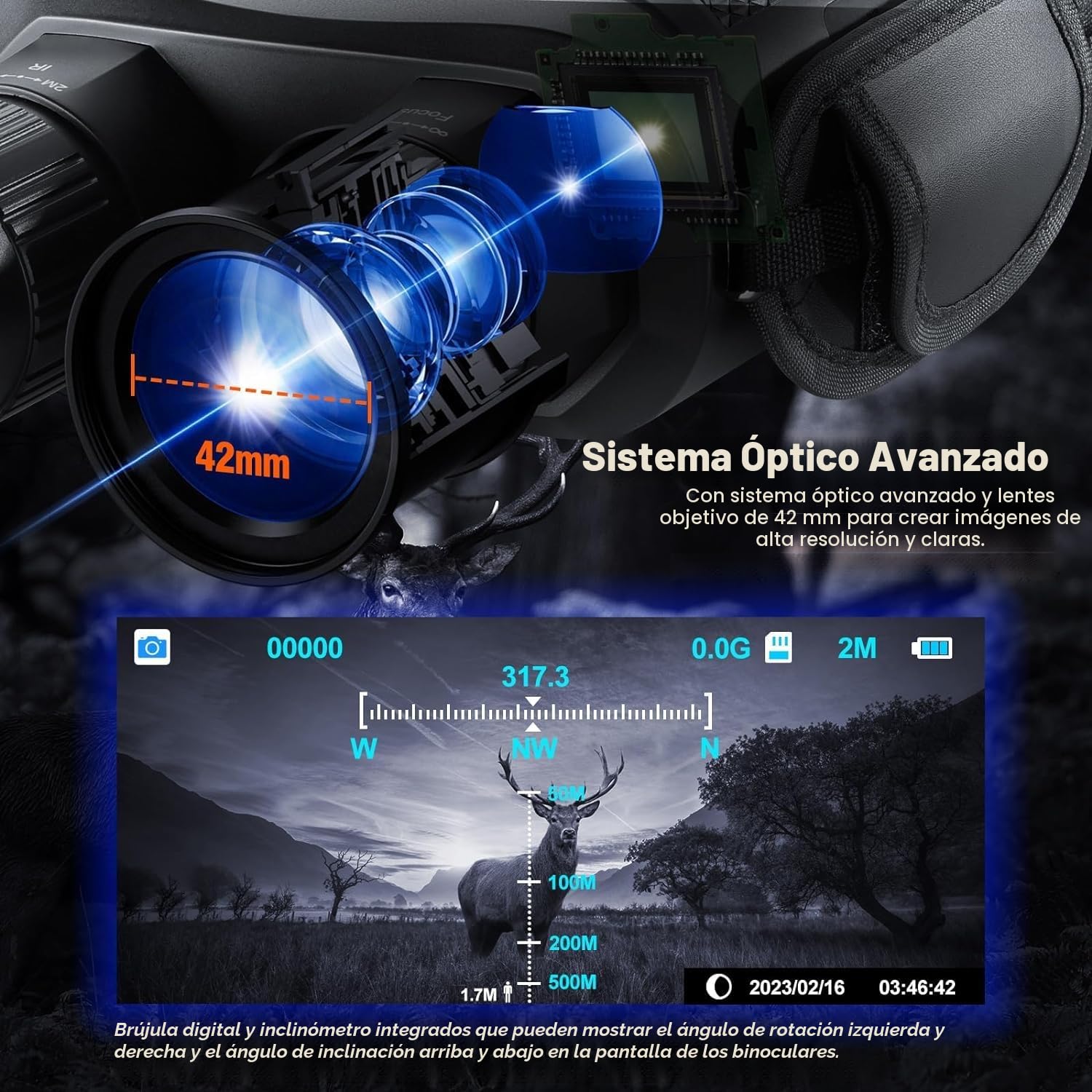 Binoculares Visión Nocturna,Dowesyeen HD Prismaticos Pprofesinales Largo Alcance 7000mAh Recargable Infrarrojos Dispositivo Vision Diurna Nocturna Digital,Zoom de 5 X para Tomar Fotos y Videos