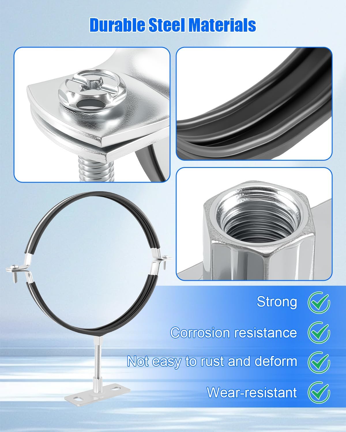 2 Pcs 8 Inch Adjustable Pipe Bracket, Split Ring Pipe Hanger, Heavy Duty B Vent Wall Strap Round Gas Vent Strap, Chimney Support Mount with Mounting Screws Anti-Slip Pads