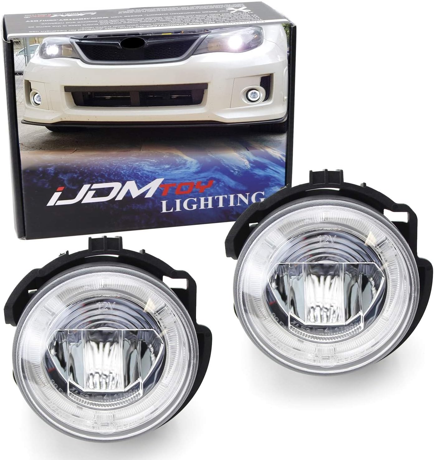 iJDMTOY Xenon White LED Daytime Running Light Fog Lamps Compatible with 08-10 Subaru WRX STi & 09-13 Forester, (6) XP-G LEDs Lights as Halo Ring DRL & (1) 10W XB-D LEDs Light as Fog Light