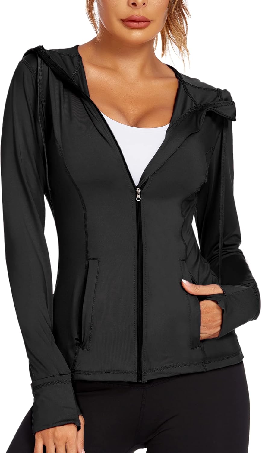 Mokermi Women's Running Jacket Full Zip Athletic Hoodie Lightweight Sportswear Fit Sports Yoga Workout Track Jacket : Clothing, Shoes & Jewelry