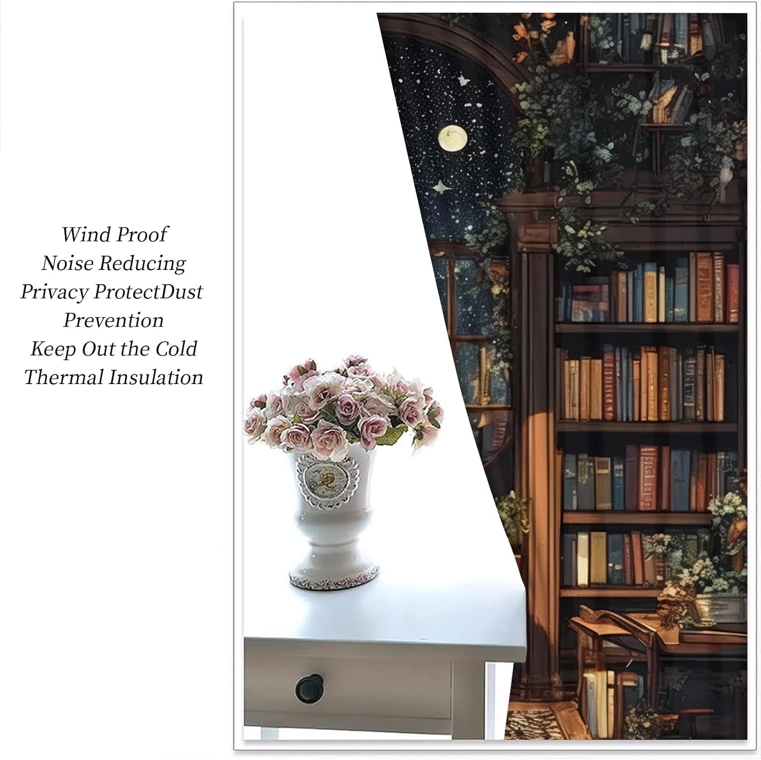 Farmhouse Bookshelf Blackout Curtains for Bedroom, Old Bookshelf Curtains Set 2 Panel Curtains 63 Inch Length, Grommet Window Drapes for Living Room, 63 x 63 Inch