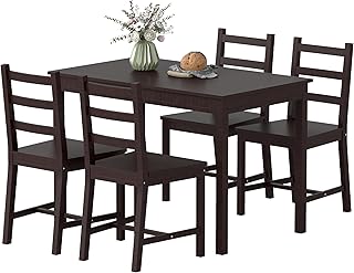 HOMCOM Dining Table Set for 4, 5 Piece Modern Kitchen Table and Chairs, Wood Dining Room Set for Small Spaces, Breakfast Nook, Chestnut Brown