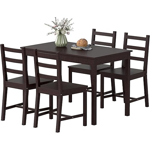 HOMCOM Dining Table Set for 4, 5 Piece Modern Kitchen Table and Chairs, Wood Dining Room Set for Small Spaces, Breakfast Nook, Chestnut Brown