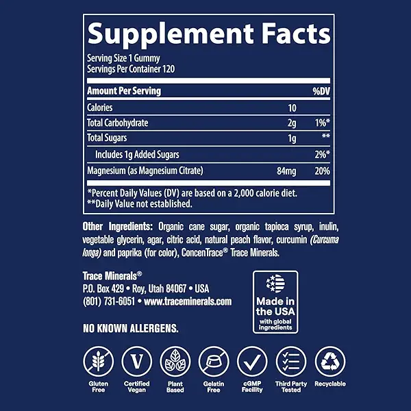 Magnesium Stress Relief Gummies (120 Ct) Low Sugar | Magnesium Citrate | Natural Calming Sleep Aid, Muscle Relaxer, Mood & Digestive Support | For Kids & Adults | Peach 2