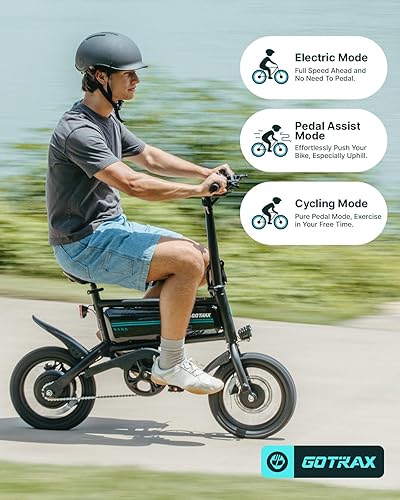 Vista 4 de Gotrax Bicicleta eléctrica plegable Nano de 14 pulgadas, alcance máximo de 25 millas (asistencia de pedal) y velocidad máxima de 15.5 Mph, potencia