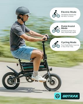 Gotrax Nano 14 Folding Electric Bike, Max Range 25Miles(Pedal-Assist) & Max Speed 15.5Mph, Power by 350W Motor, Adjustable Seat & Dual Fenders, Commuter Electric Bicycle for Adults