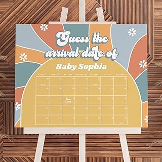 Custom Floral Guess The Due Date Calendar Sign, Birthday Prediction Game Poster, Custom Baby Arrival Calendar, Party Decoration Signage for Baby Shower Indoor Outdoor Gender Reveal Event Decoration