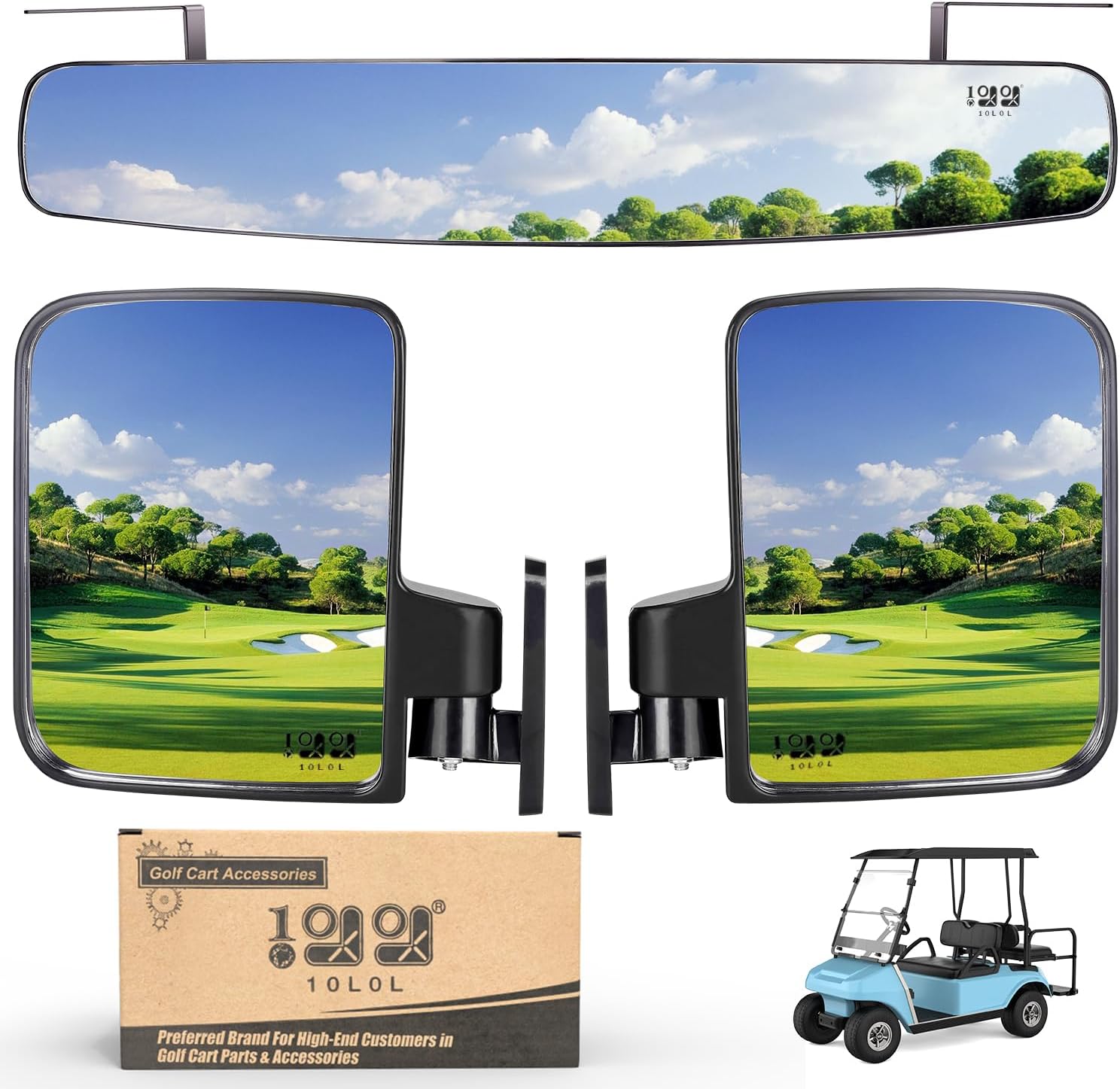 10L0L Golf Cart Mirrors Contains Folding Side Mirrors and Rear View Mirror Universal for Yamaha Club Car DS Precedent/EZGO TXT RXV