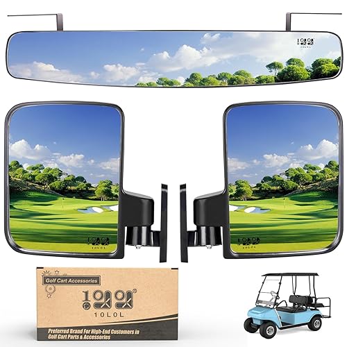 10L0L Golf Cart Mirrors Contains Folding Side Mirrors and Rear View Mirror Universal for Yamaha Club Car DS Precedent/EZGO TXT RXV