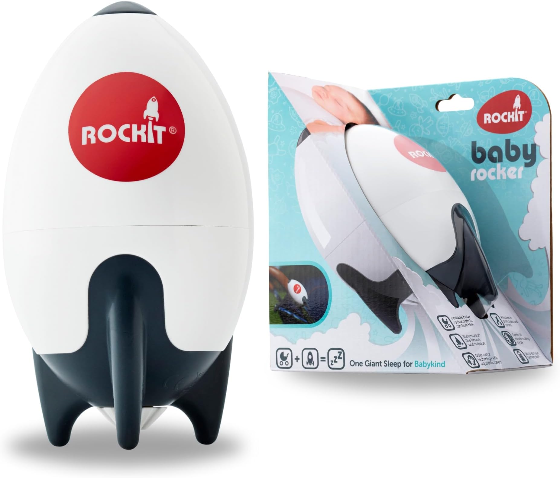 Rockit Rocker (AA Battery Version) - Baby Sleep Aid Gently Rocks Any Stroller or Buggy, Adjustable Speed with 60 Minute Timer - Fits All Pushchairs & Prams to Create a Portable Baby Bouncer