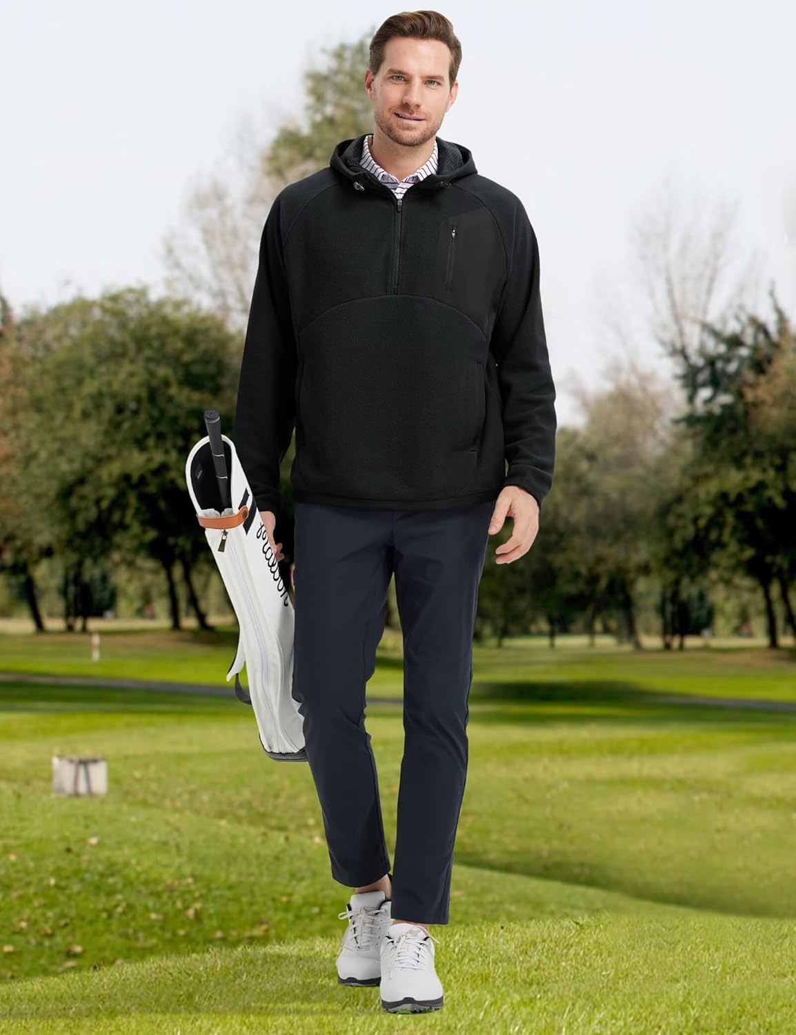 M MAELREG Hoodies for Men Quarter Zip Hooded Pullover Heavyweight Warm Microfleece Golf Polar Fleece Sweatshirt for Men - Image 3