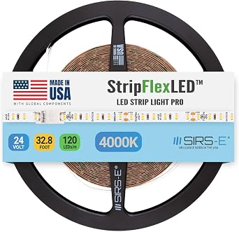 StripFlexLED White LED Strip Lights, 24V 120 LEDs/m 4000K Bright White, 32.8 ft. 10m, UL Listed, Made in USA, Professional Grade Flexible Tape for Versatile Lighting