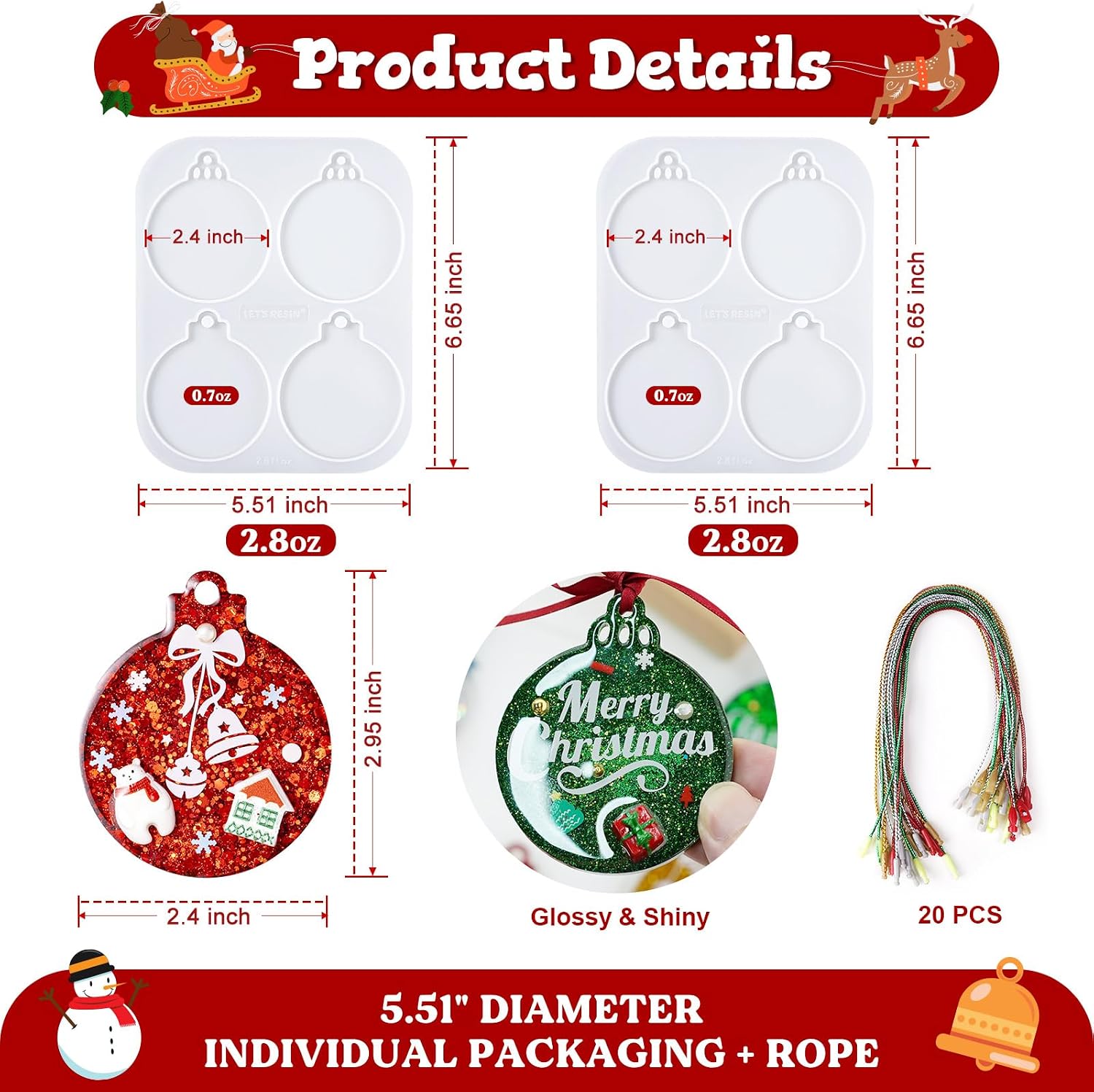 LET'S RESIN Christmas Resin Molds, 8 Round Cavities Silicone Molds