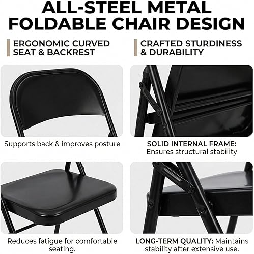 Miniatura 4 de Silla plegable de metal de acero, con marco de acero reforzado, resistente, diseño de doble apoyo, para interiores y exteriores, boda, fiesta