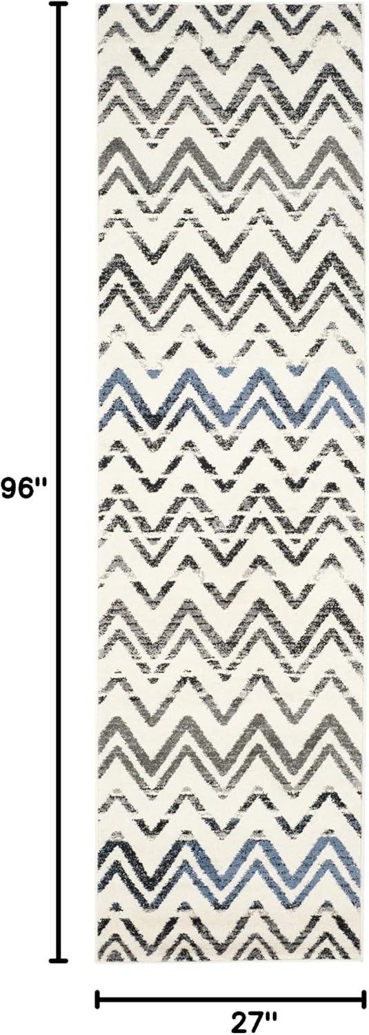 SAFAVIEH Evoke Collection 2'3" x 8' Cream/Blue EVK498D Chevron Non-Shedding Living Room Entryway Foyer Hallway Bedroom Runner Rug