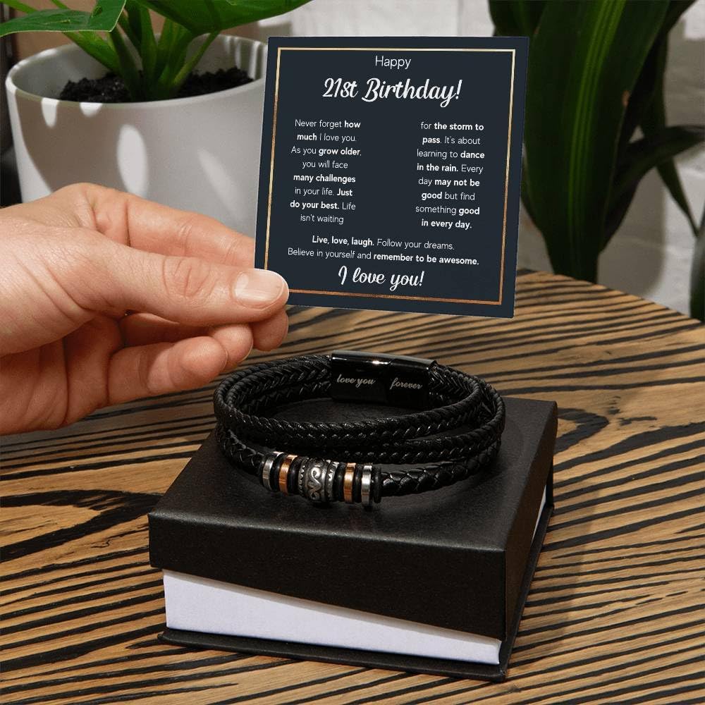 Happy 21st Birthday Gifts for Him | Cuban Bracelet Gift From Mom & Dad | Birthday Bracelet Gifts for Son, Grandson, Nephew, Boyfriend With Heartfelt Message Card & Gift Box