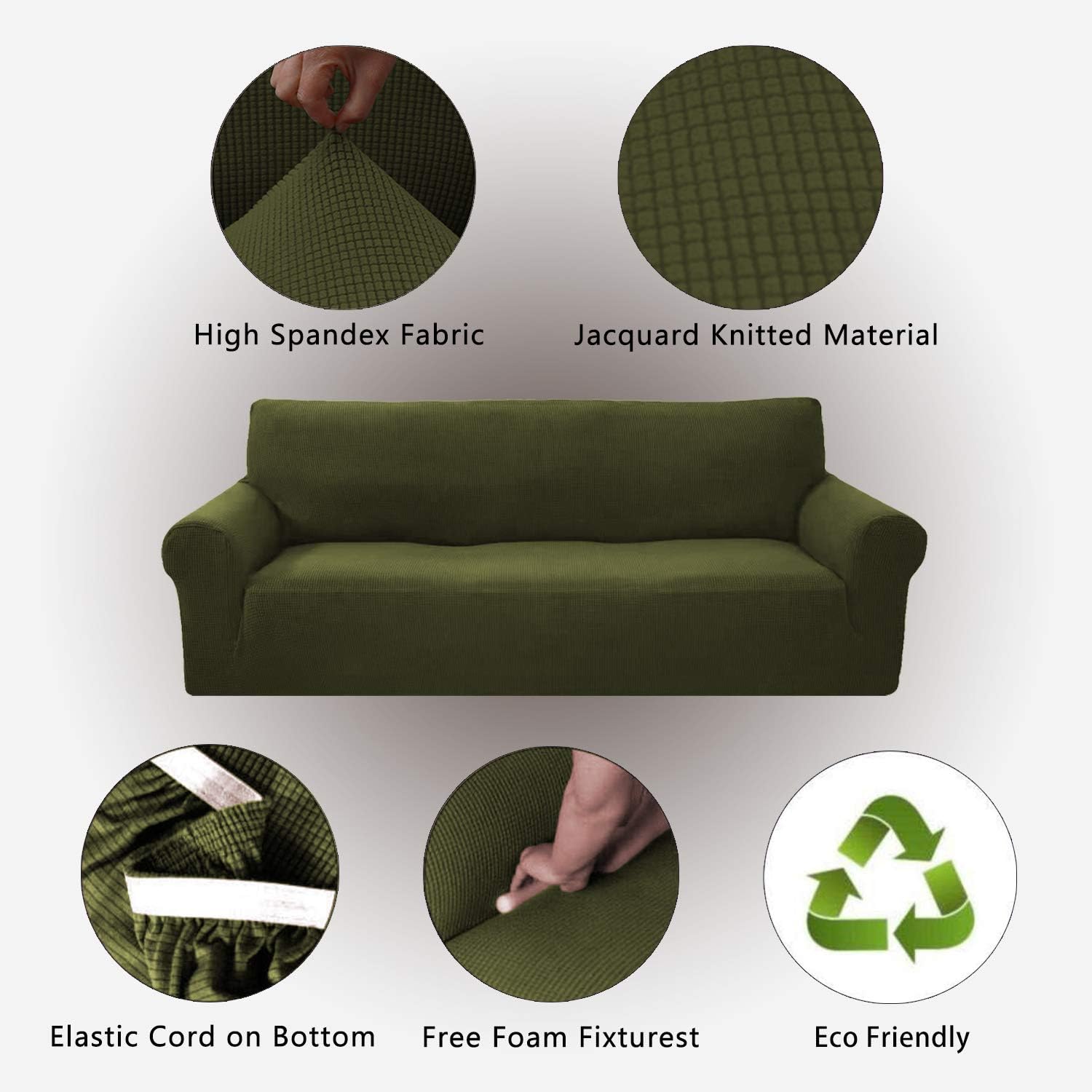 LinenTopia 2-Piece Sofa and Loveseat Slipcovers, Couch and Loveseat Covers Set, Form fit Stretch, Wrinkle Free, Furniture Protector, Premium Brushed Sofa Covers for Living Room (Green)