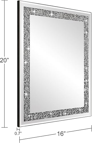 Miniatura 5 de Ruomeng Espejo de pared rectangular, 16 x 20 pulgadas, diamante de cristal aplastado, baño, entrada y dormitorio