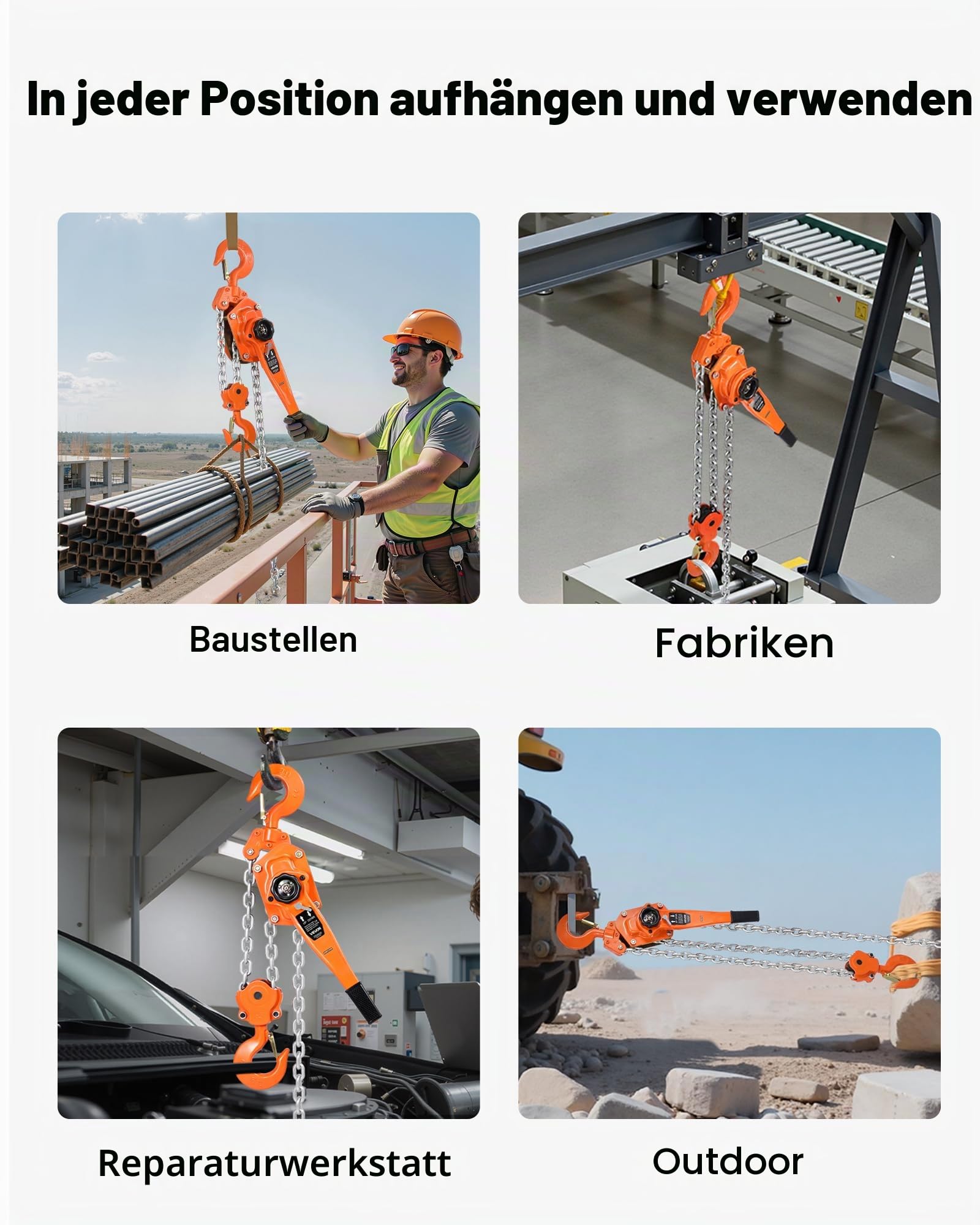 VEVOR Hebelzug, 6 T Kapazität, Handkettenzug, 3 m Hub, Hebezug G80-Legierungsstahlkette mit mechanischer Doppelsperrklinkenbremse, Ratschenzug 360° drehbare Haken, für Lagerhausbau, Garage
