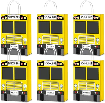 ojustbeok 12Pcs School Bus Goodie Bags School Bus Gift Snacks Candy Party Favors Bag with Handles Yellow Bus Theme Party Treat Bags for Kids Birthday Baby Shower Welcome Back to School Supplies