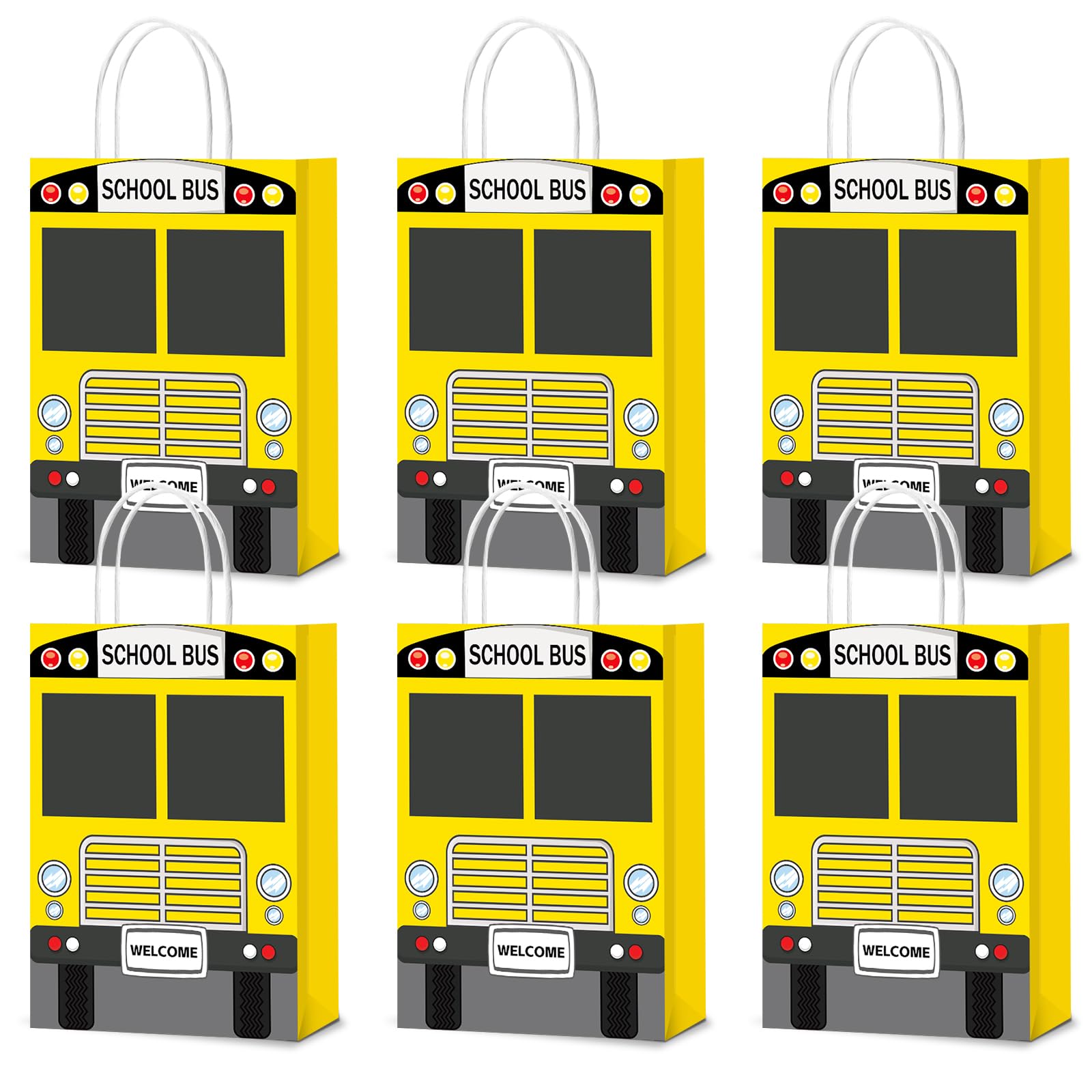 ojustbeok 12Pcs School Bus Goodie Bags School Bus Gift Snacks Candy Party Favors Bag with Handles Yellow Bus Theme Party Treat Bags for Kids Birthday