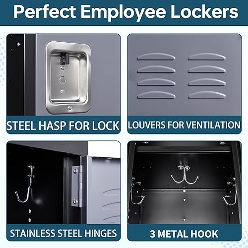 Miniatura 5 de MIIIKO Armario de almacenamiento de 3 niveles, armarios metálicos para escuela, vestuario, gimnasio, oficina y vestíbulo