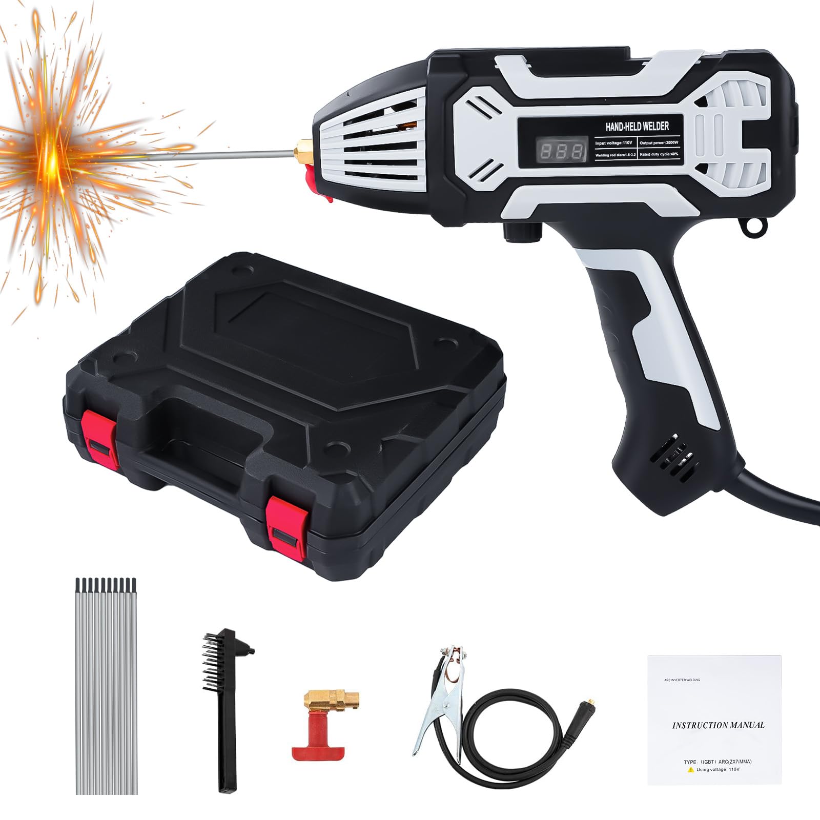 Saldatore portatile con display LCD di uscita da 20 a 200 A, supporta aste di saldatura da 1,6 a 3,2 mm, ARC antiaderente, tecnologia inverter IGBT, ideale per vari