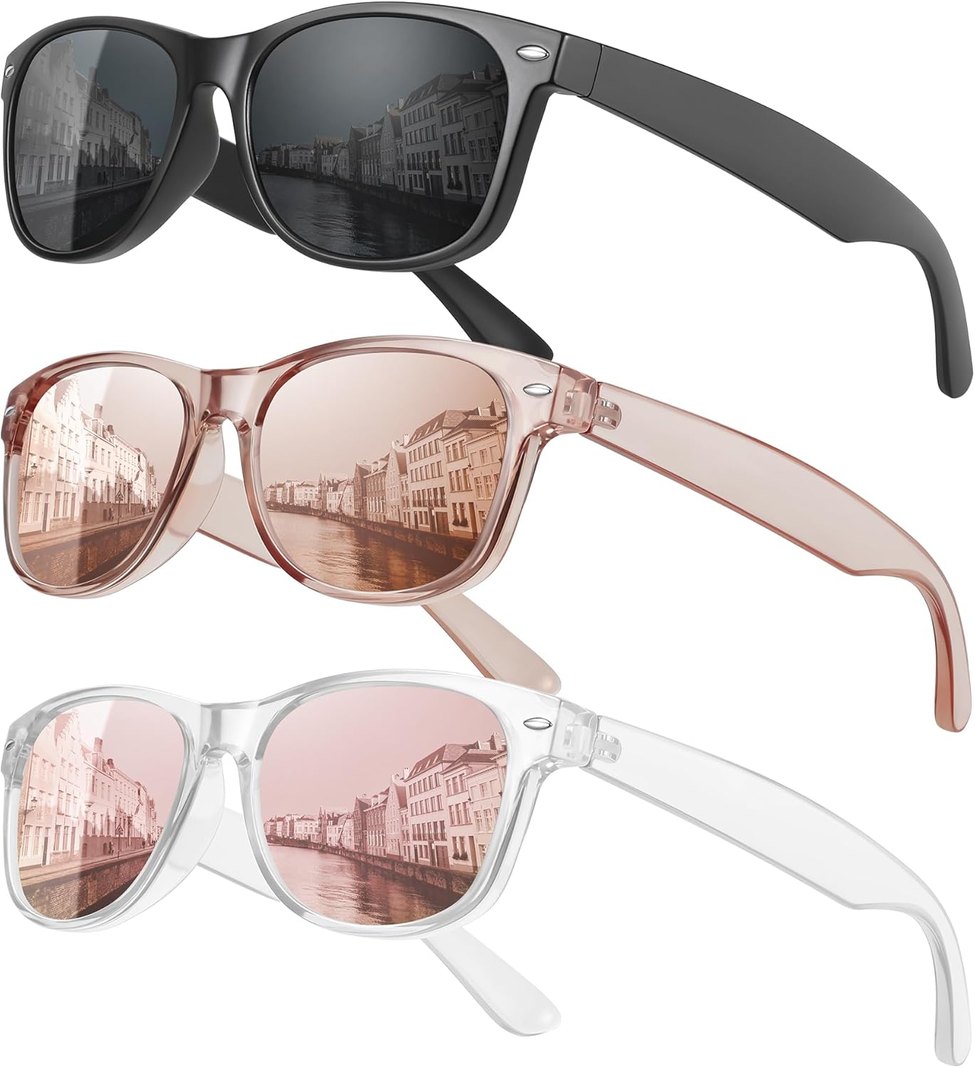 MEETSUN Classic Polarized Sunglasses for Women Men Trendy Retro Sun Glasses for Driving UV Protection (3 Pack)