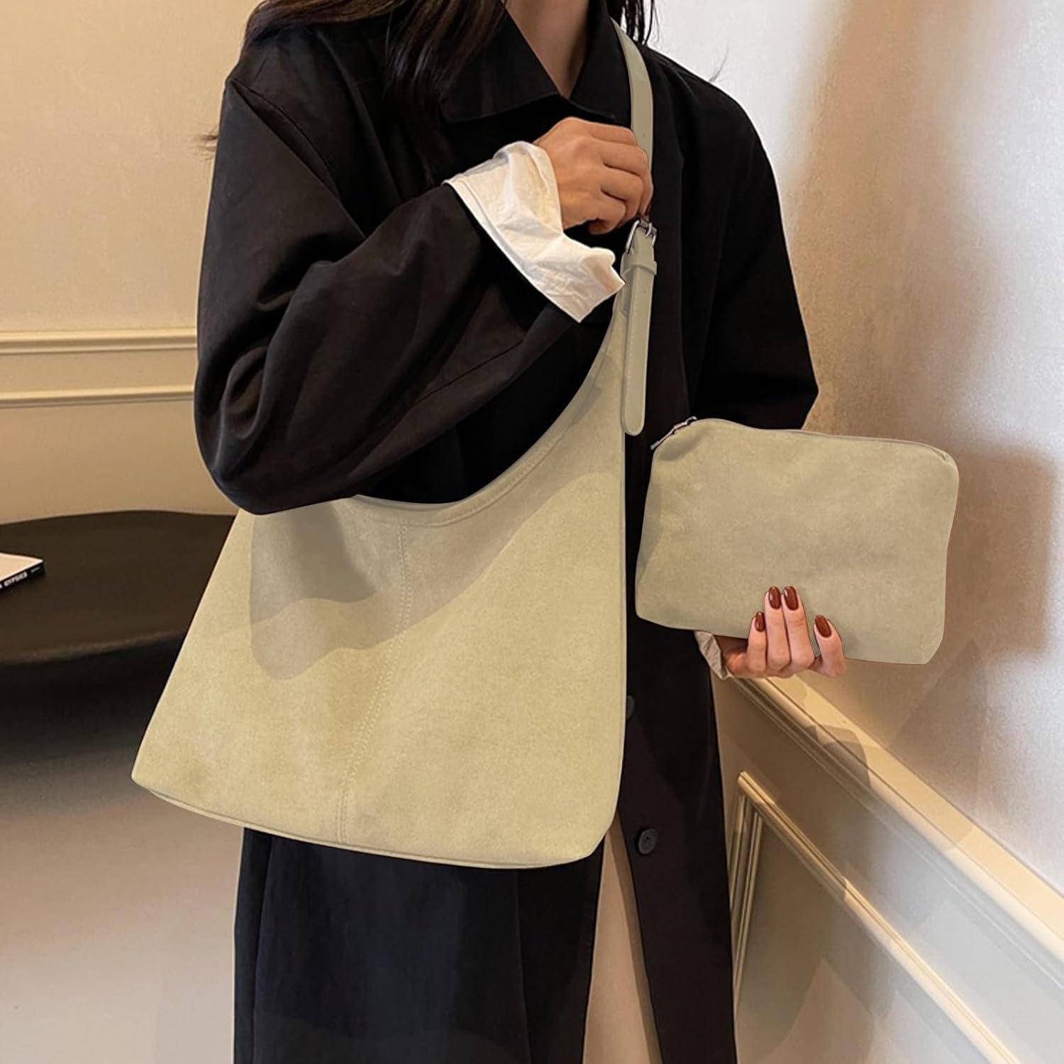 Suede Bags for Women Suede Hobo Bag Retro Suede Tote Bag Slouchy Suede Shoulder Bag Crossbody Handbags Suede Purse - Image 3